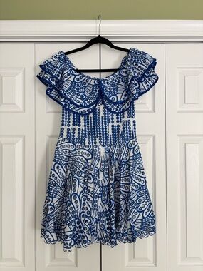 NWT Blue & White Ruffle Off-Shoulder Dress